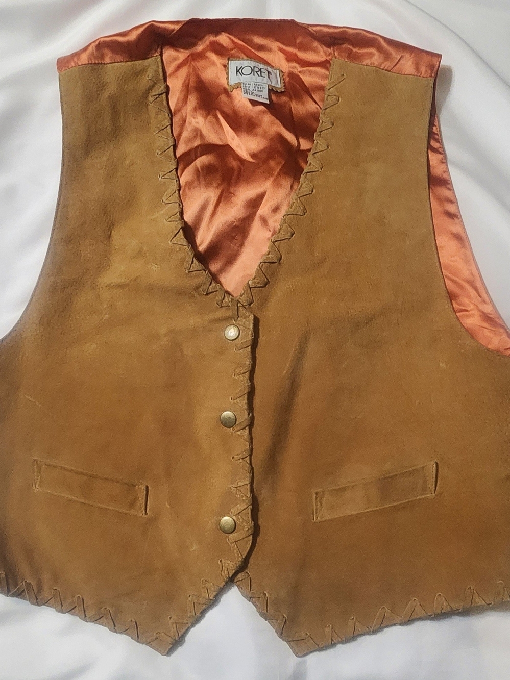 Koret Tan Leather Vest with Rust Satin Lining